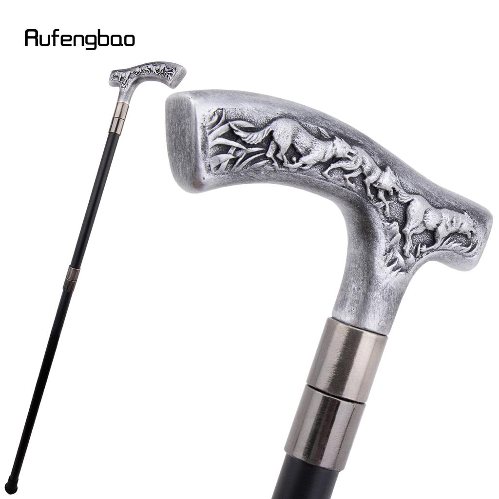 Silber Harz Wolf Gehstock Mode Dekorativ Stahlstock Gentleman Elegant Cosplay Stock Knauf Krummstab 94cm