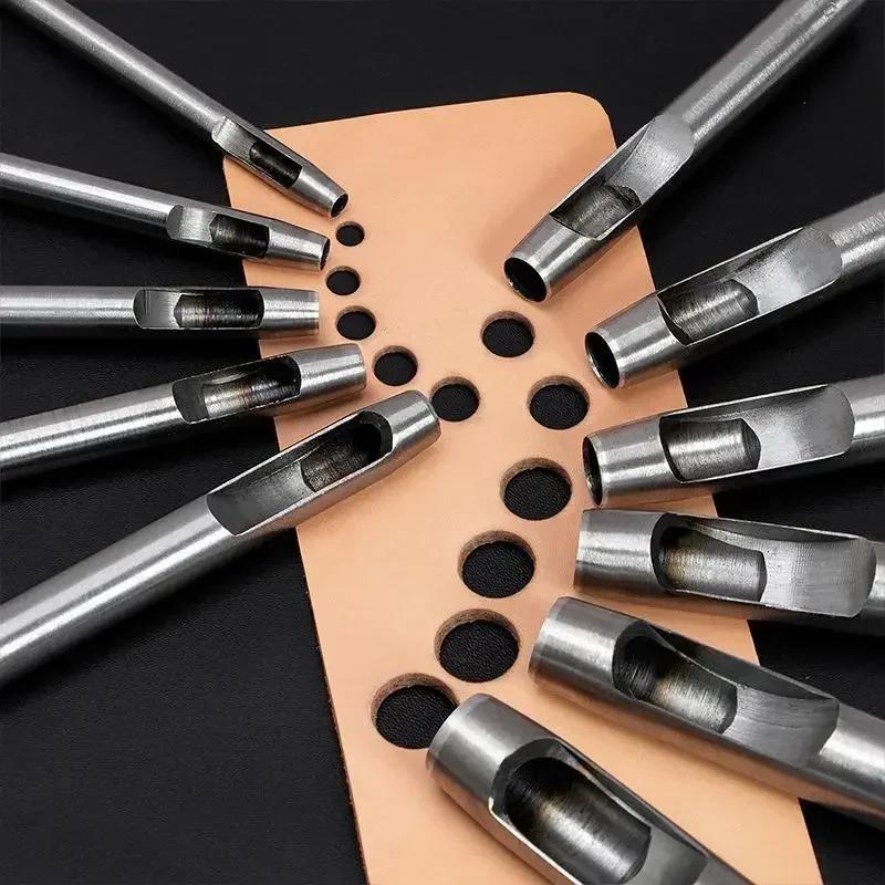6pcs Mix Size Round Hole Punch Hollow Cutter Set Lot for Gasket Rubber Leather Craft Belt Bag Clothing High Hardness Steel