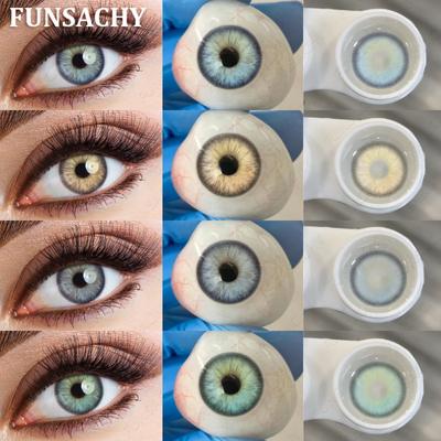 FUNSACHY 2 Stück Farbige Kontaktlinsen für Augen Blau Grau Braun Kontaktlinsen Augen Make-up Jährlich Kosmetische Pupillen Grüne Farblinse