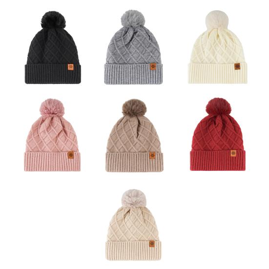 Women Winter Knitted Hat with Faux Fur Pom Pom Ball