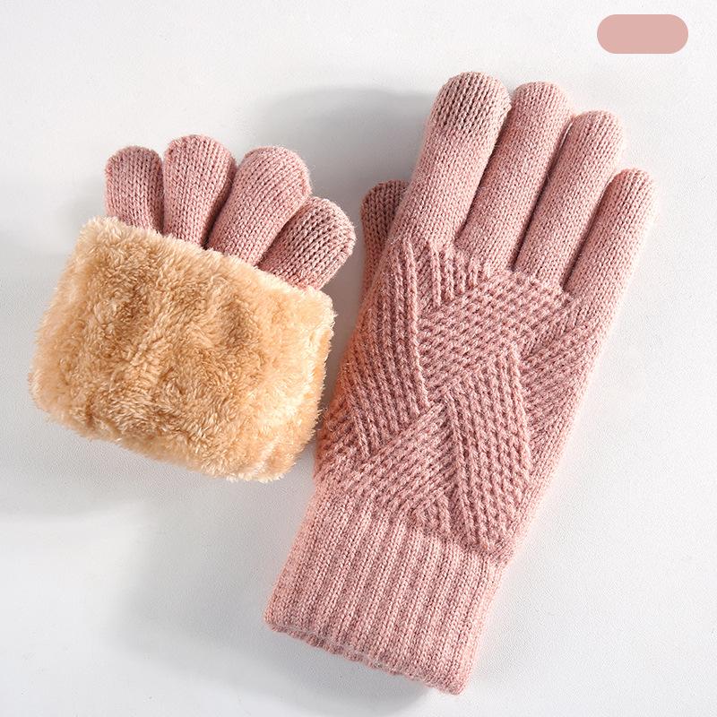 Knitted Gloves Men's and Women's Winter Double-layer Velvet Thickened Outdoor Cycling Warm Solid Color Touch Screen Gloves
