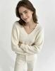 Women’s High-End Plush Wool-Cashmere V-Neck Sweater - Seamless, Soft, Stitched Knit Top