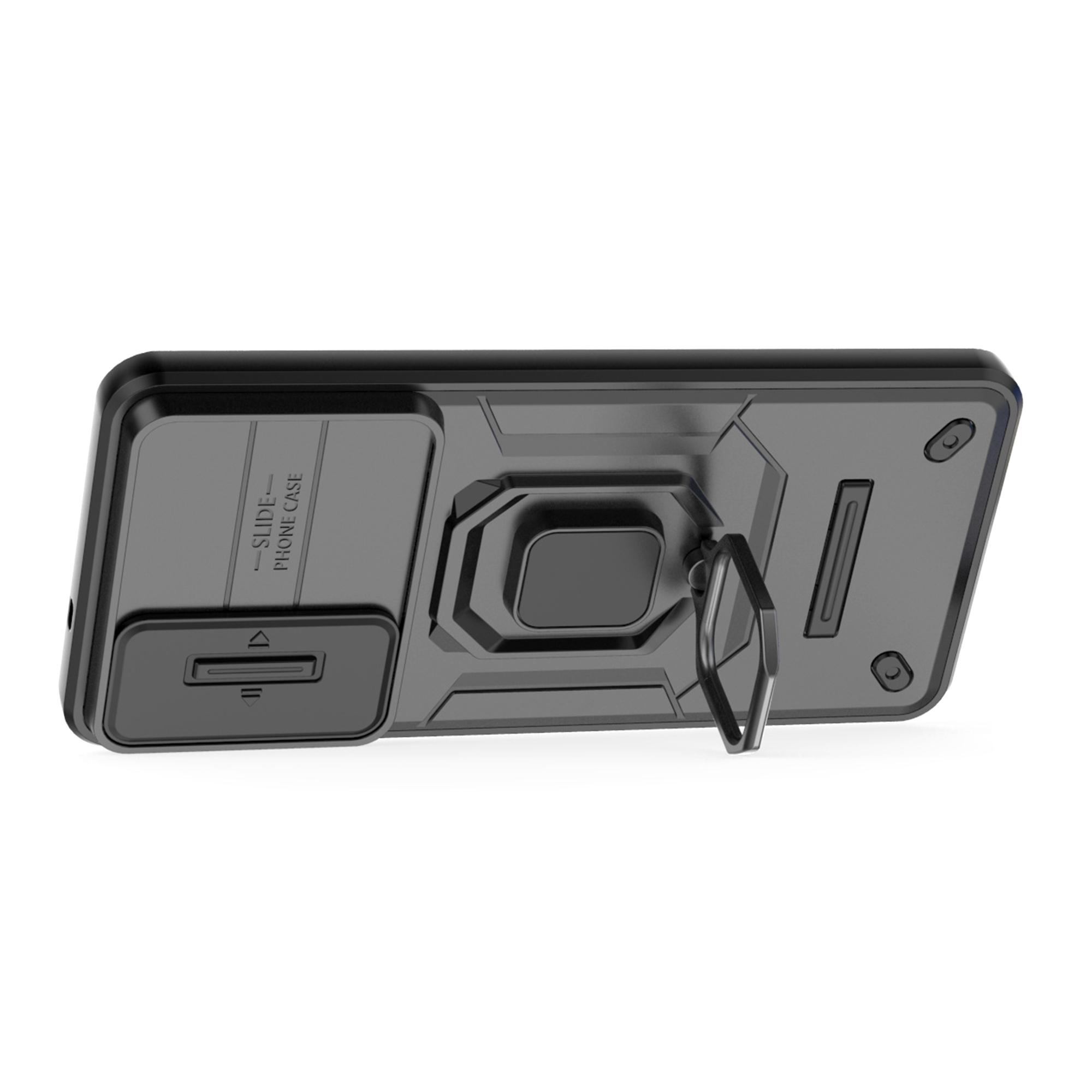 

For Samsung Galaxy S25 Edge Case PC+TPU Kickstand Phone Protector with Lens Cover Black