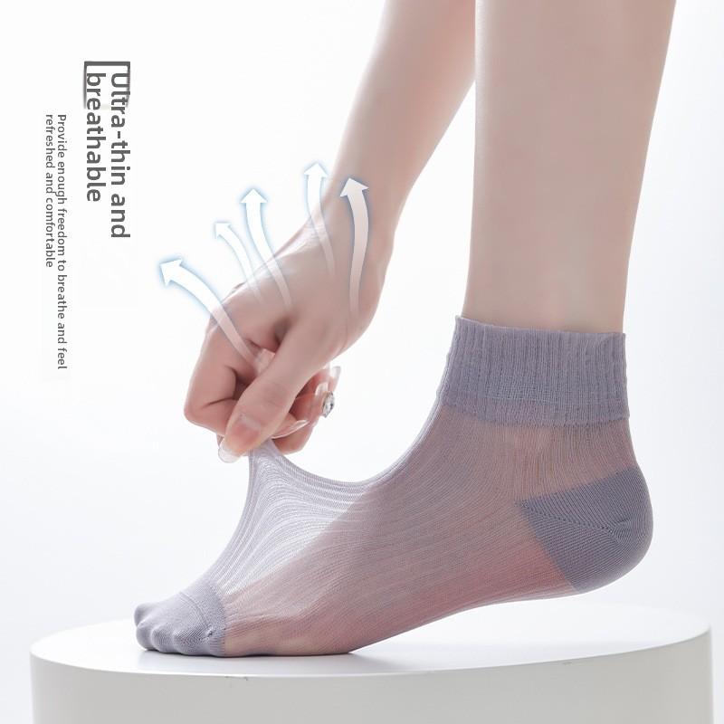 Summer Thin Ice Socks for Women, Boneless Crystal Silk Anti-hook Silk Short Tube Glass Fiber Ultra-thin Short Socks