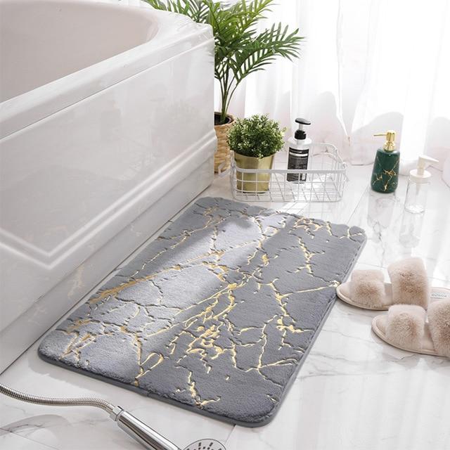 Bath Mats Rugs & Toilet Covers Non Slip Soft Thick Absorbent Marble Design Bathroom Mat