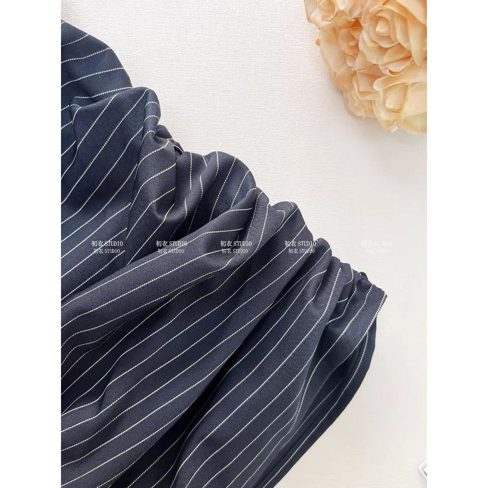 Rochie retro cu mânecă lungă și dungi, stil francez, cu temperament și talie subțire