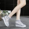 Women's Leather High-heeled Shoes Wedge Platform Sports Shoes Rubber Cloth Shoes Height Silver