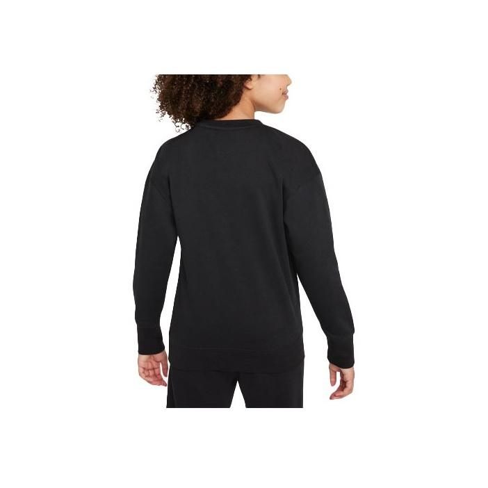 Nike Logo Embroidered Solid Color Fleece Round Neck Sports Sweatshirt Kids Sweatshirt Black DD7473-010