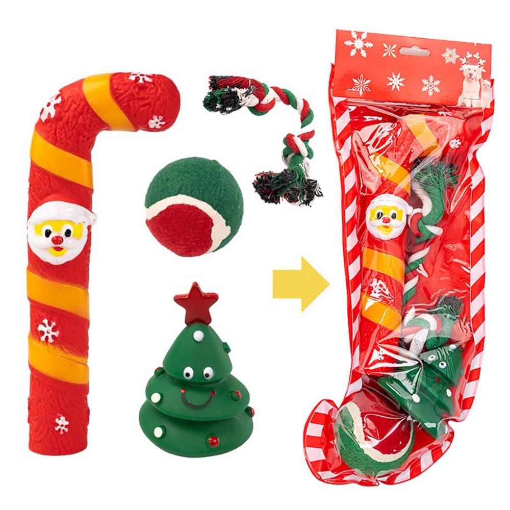 Funny Pet Dog Toys Set Latex Dog Chew Toy Squeaky  Dog Toys for Small Medium Dogs Interactive Puppy Christmas Socks Toy Set