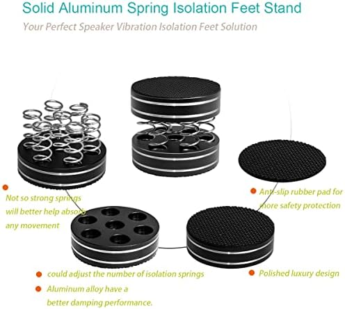 4Pcs HiFi Speaker Isolation Feet Aluminum Spring Shock Absorbers Adjustable Turntable Amp Non-Slip Pads