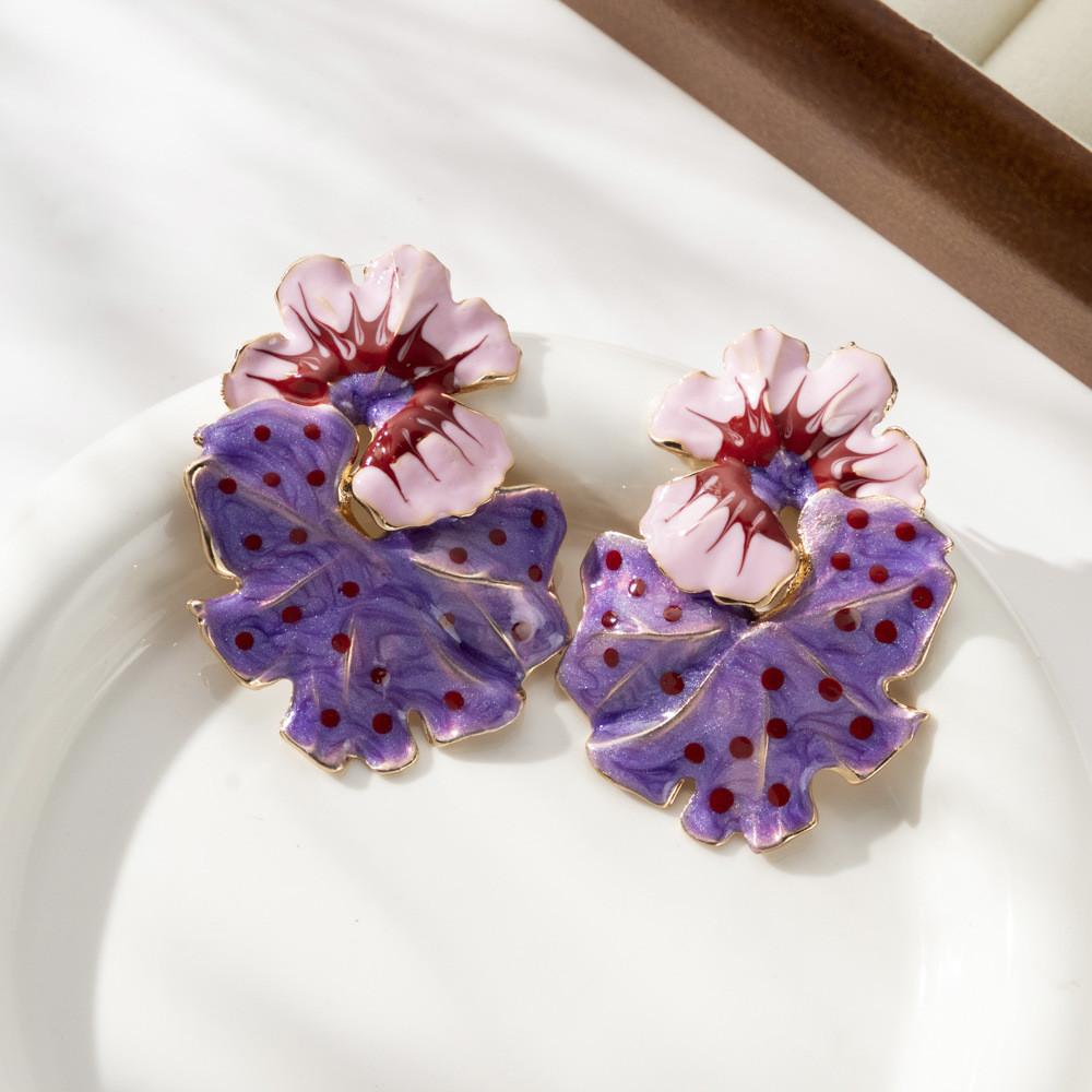 Chic European Style Enamel Drop Oil Floral And Leaf Earrings For Women