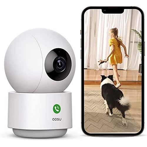 AOSU 2K Caméra Surveillance Intérieure WiFi, Vision Nocturne HD 10m, 5G-2.4 GHz WiFi, Détection Humaine AI, Camera IP 360°, Audio Bi