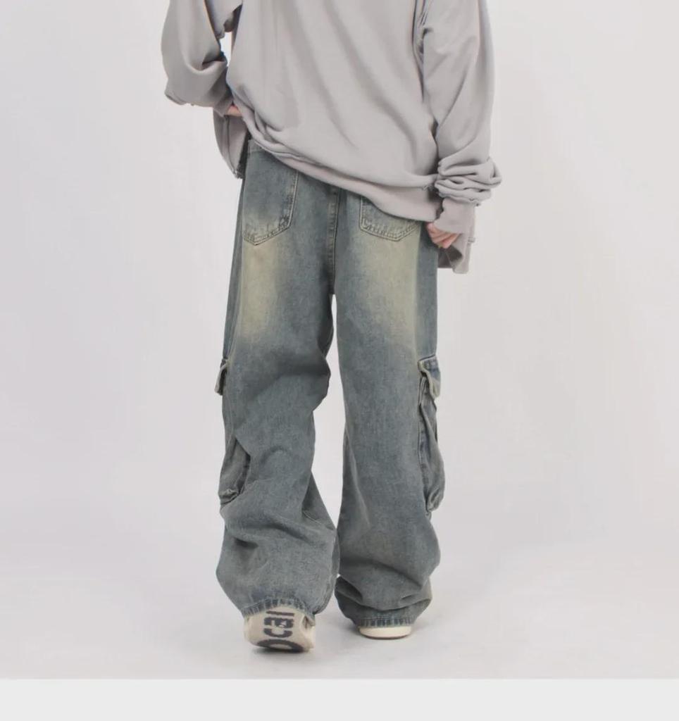 Retro Volné High Street Prané Americké Rovné Džíny na Jaro & Podzim