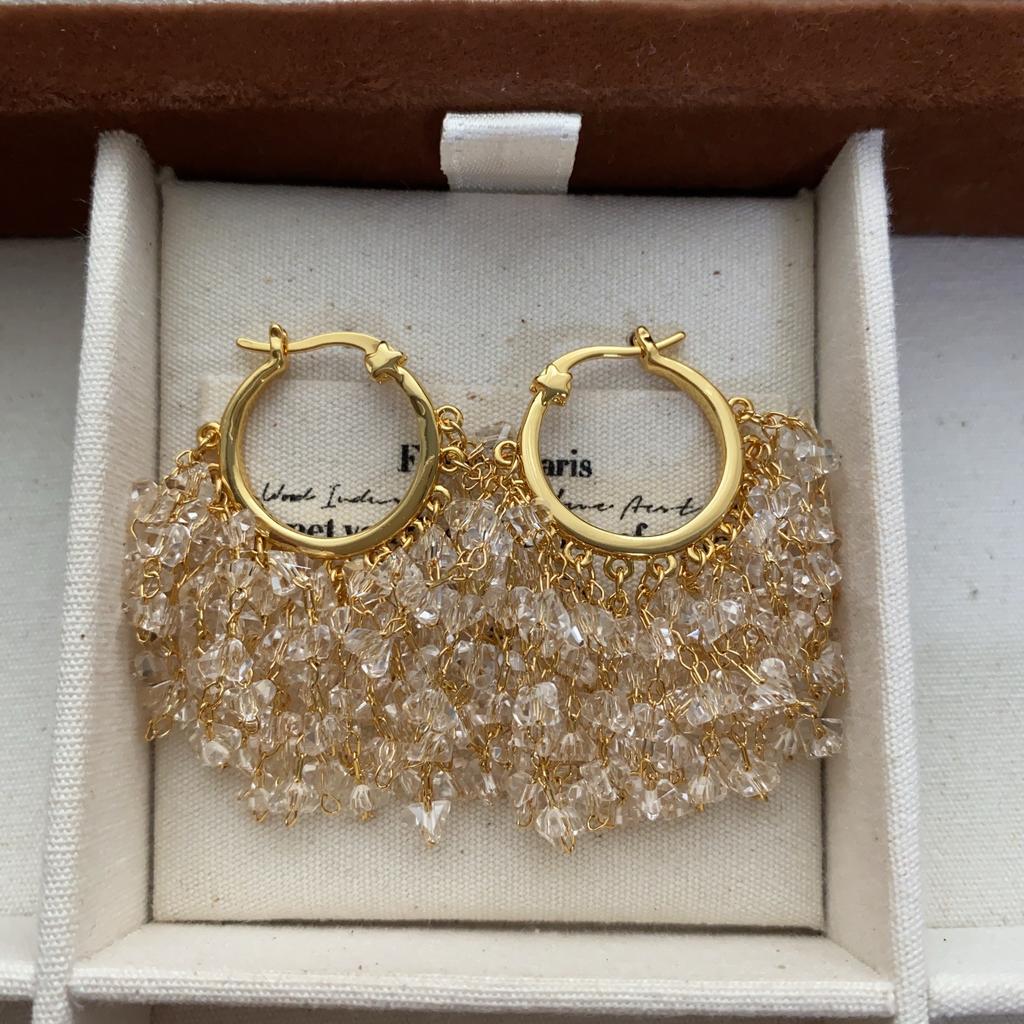 Full diamond crystal chain fringed earrings handmade pendant light luxury high-end exquisite versatile fashion temperament earrings