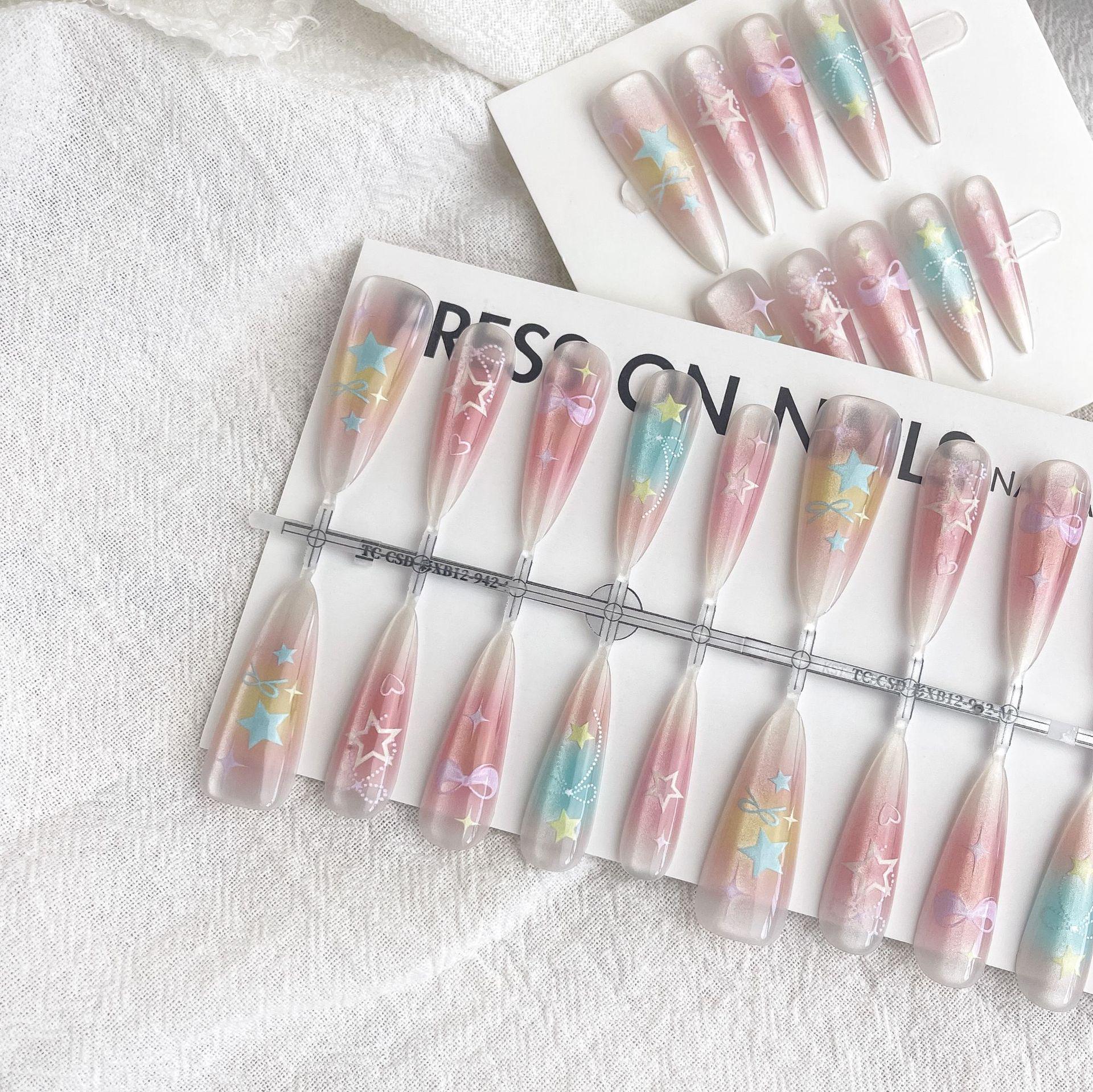 

Tang Tide Кошачий глаз Бант Французский Длинный Острый Полуфабрикат Носимые Ногти Medium + Small + Extra Small