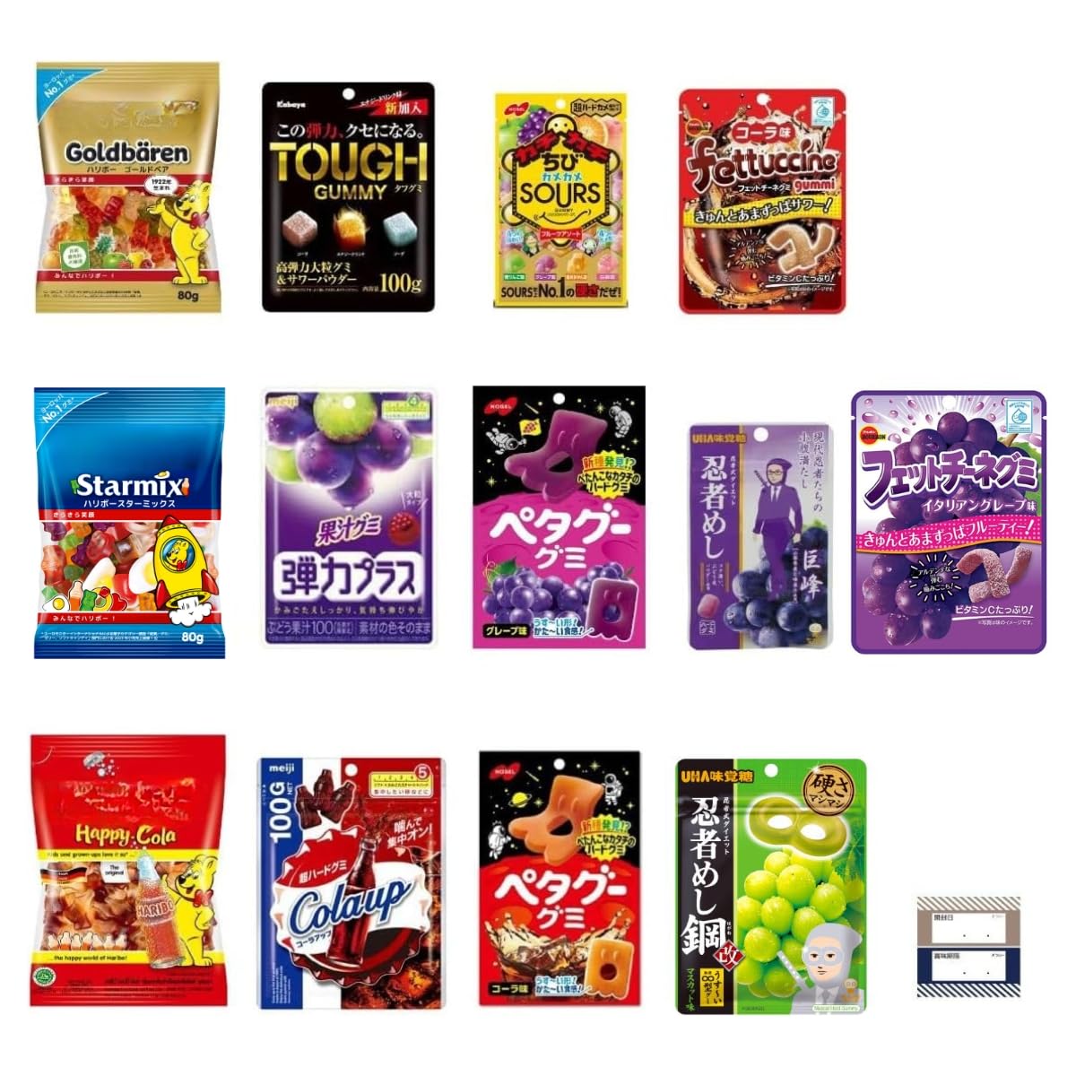 

Твердый жевательный ассортимент и фруктовые вкусы Наклейки контроля продукции Ninja и Giflo (13 вкусов) - Фрукт, Виноград, Кола, - Петагу, Крутой, Меши,