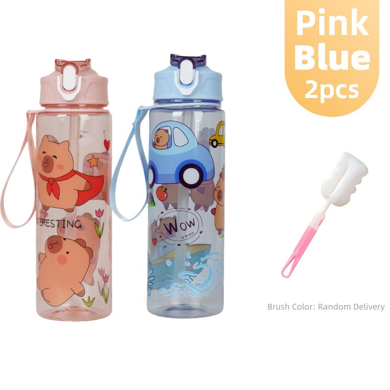 800ML Kids Water Sippy Cup Creative Cartoon Cup with Straws Leakproof Water Bottle Outdoor Portable Children's Plastic Water Cup