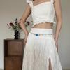Bohemian Style Butterfly Blue Water Diamond Waist Woven Handmade Wooden Bead Belts Y2K Retro Belt Waist Chain Accessory Skirt
