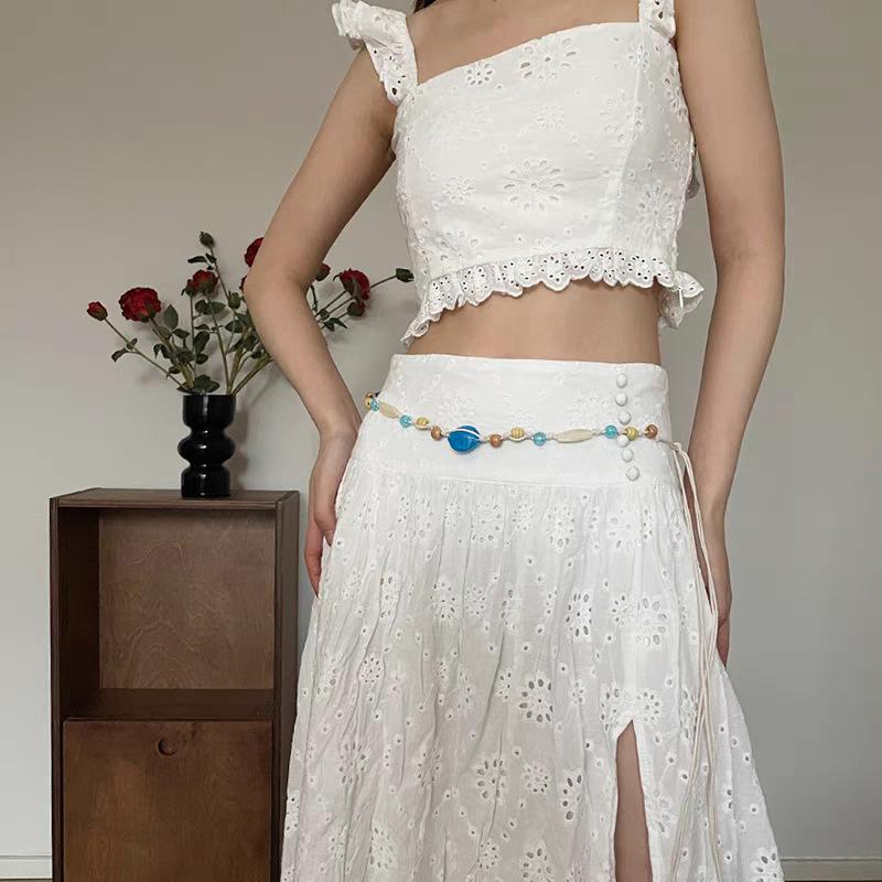 Bohemian Style Butterfly Blue Water Diamond Waist Woven Handmade Wooden Bead Belts Y2K Retro Belt Waist Chain Accessory Skirt