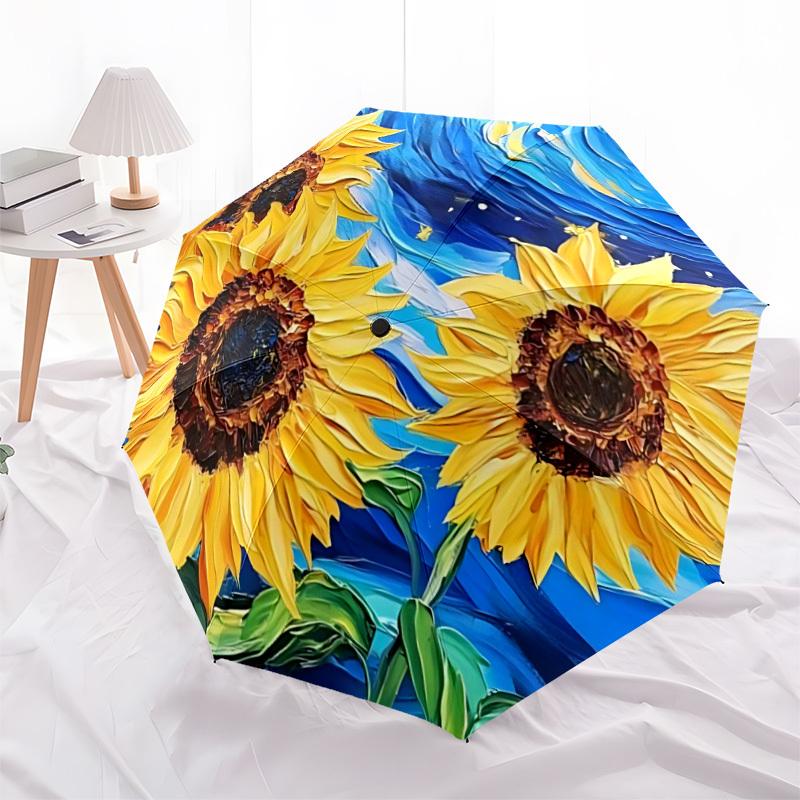 1PC Sunflowers Sky Automatic Folding Umbrella, Portable & Foldable Design with 8 Ribs, 54