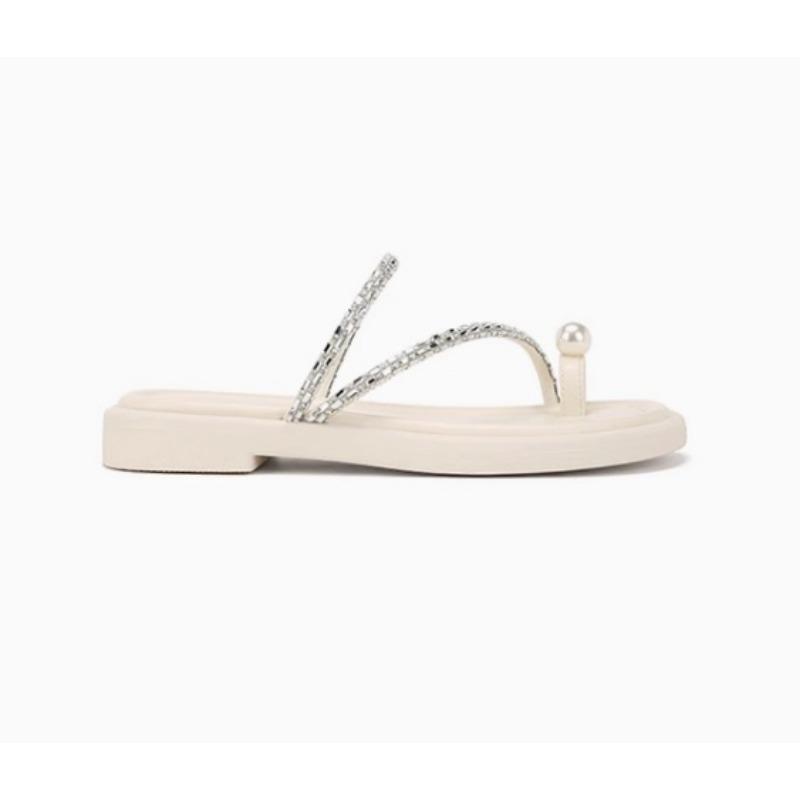 

Sheepskin version pearl puff pearl toe with flat bottom beach sandals women s slippers outside 40