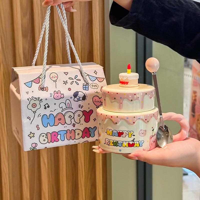 Girlfriend Birthday Gift Cute Cream Cake Cup Girls Ceramic Mug Ritual Souvenir Gift Box