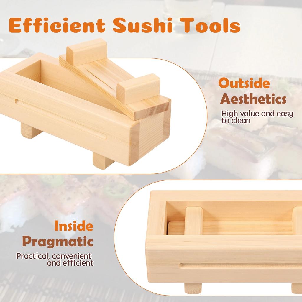 Wooden Sushi Press Mold with Groove/without Groove Design Rectangular Oshizushi Mold Box Kitchen Sushi Rice Roll Mold Bento Mold