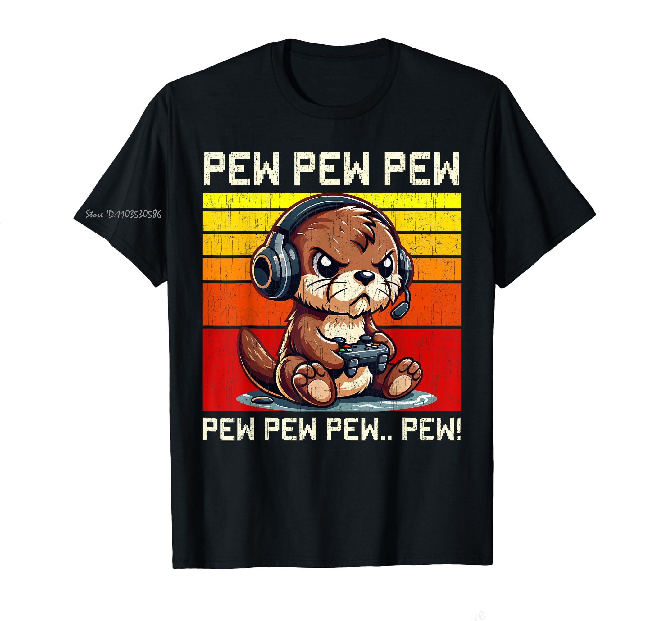 

Otter Gamer Pew Funny Video Games Vintage Boys Cotton Tshirt Girls Unisex Tops Tees Animal Cute Oversized T-shirt Men s Cloth... S разноцветный