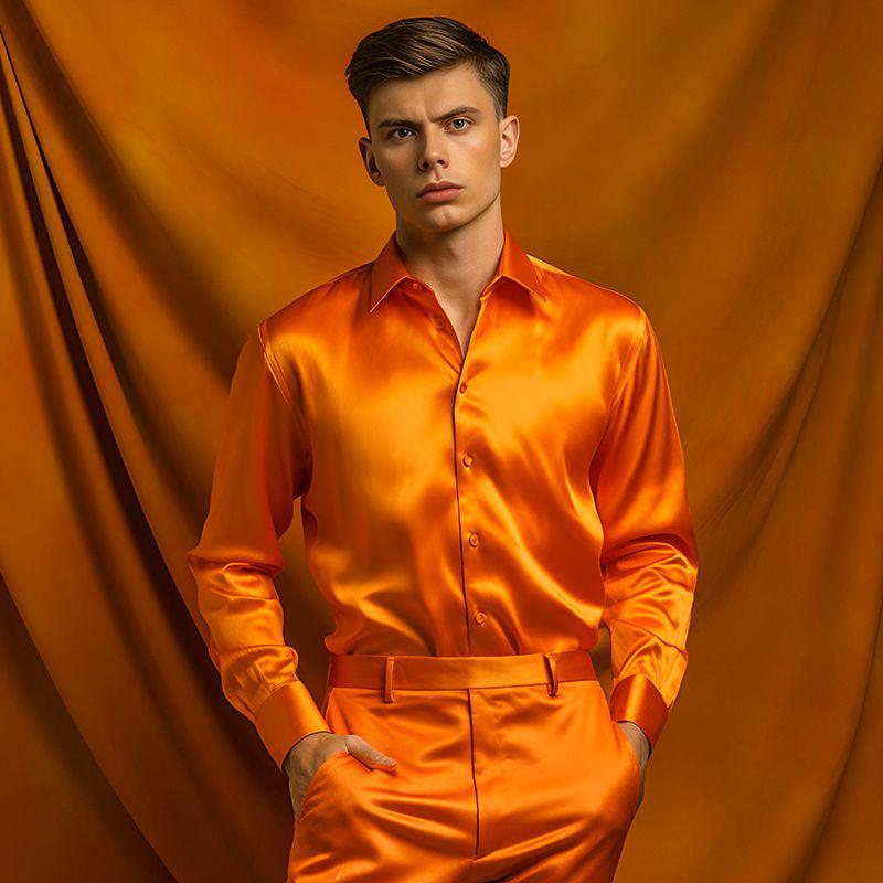 2025 Men's Shiny Satin Long-Sleeve Shirt - Spring/Autumn Trendy Nightclub Style.