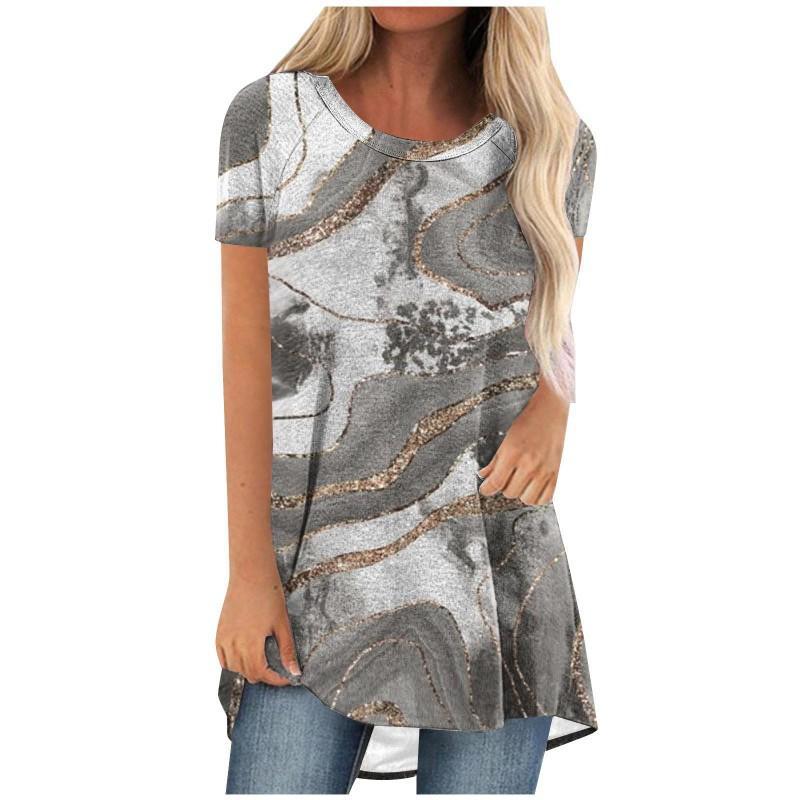 Womens Casual Short Sleeve T-Shirt With Starry Sky Digital Print Loose Fit Long Length Top 2025