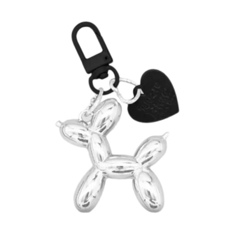 Silver Star Keychain Plastic Balloon Dog Key Ring For Women Girls Friendship Gift Car Handbag Decoration Handmade Jewelry