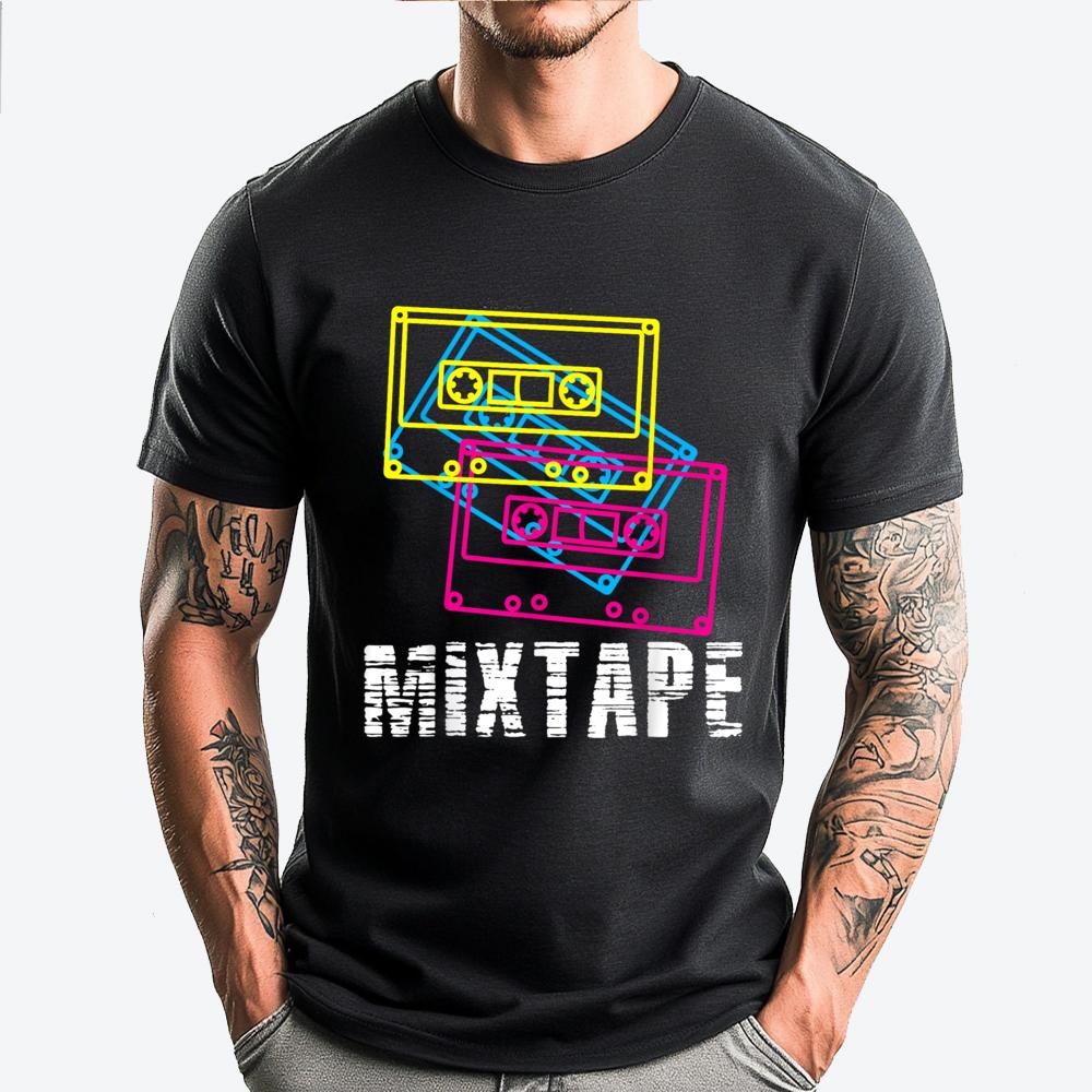 

Retro Cassette Mixtape Music Clothing Men s Clothing Deals Punk Style White Graphic Tee Custom T Shirt - Men s Summer Cotton ... S разноцветный
