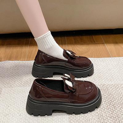 Petites chaussures en cuir pour femmes nœud français 2025 automne nouveau style britannique plateforme mocassins chaussures simples rétro japonaises bout rond