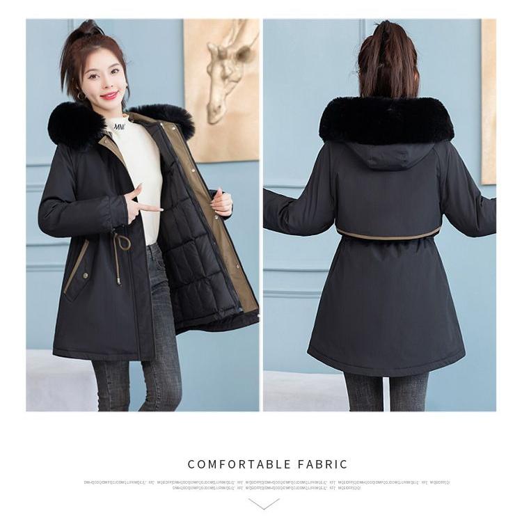 Women's Hooded Parka Winter Removable Liner Cotton Jacket Thickened Windproof Parka Jacket with Fur Collar