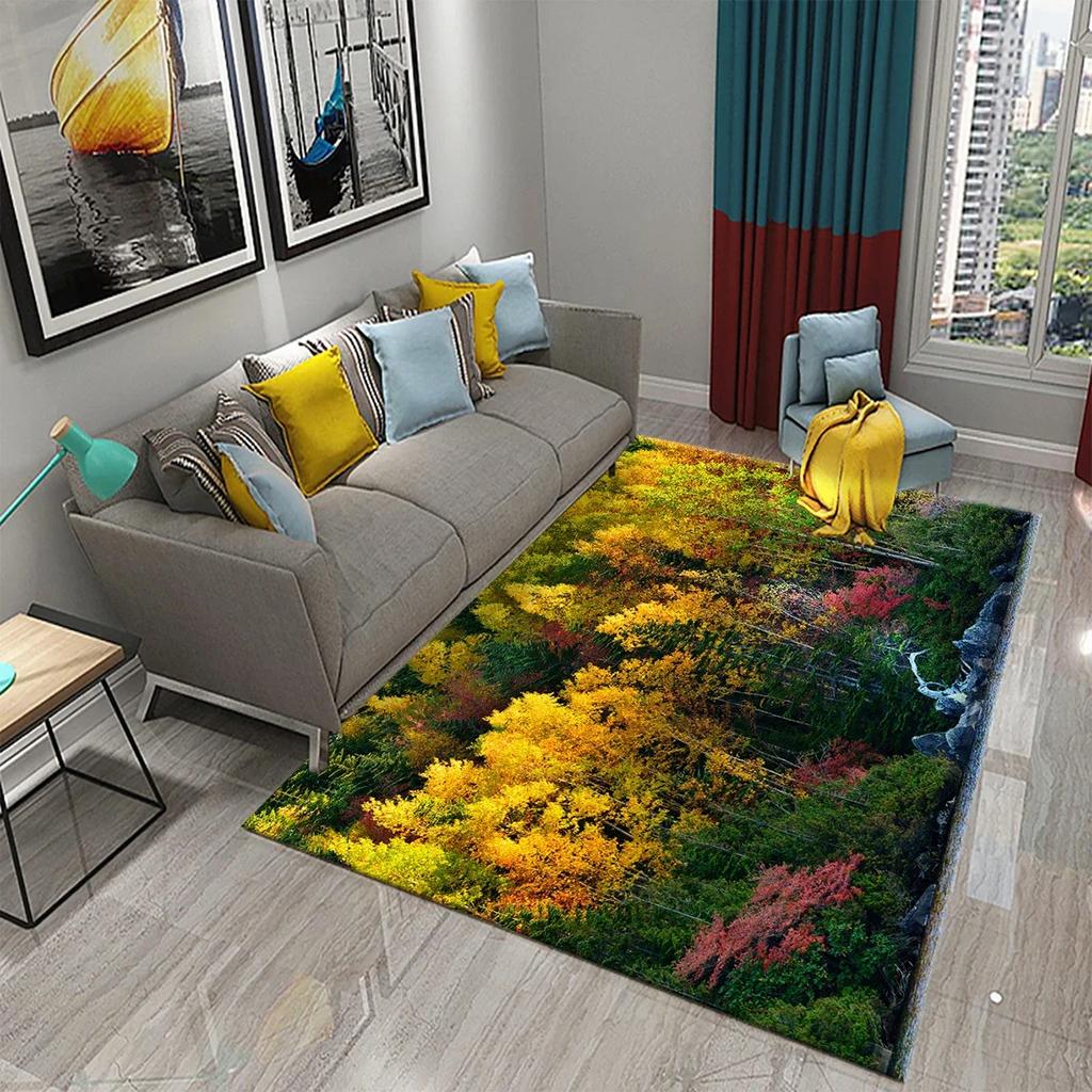 Forest Carpet Natural Landscape Rug Green Grass Rectangle Area Rugs for Adults Yoga Mats Bedroom Living Room Decor Soft Door Mat