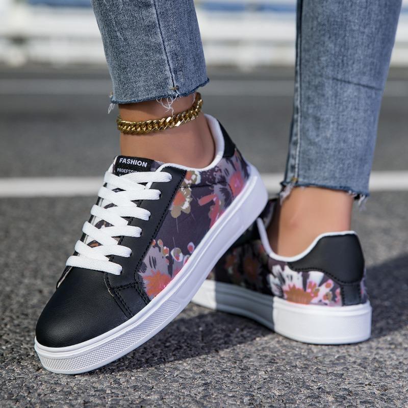 MAEDEF Damen Sportschuhe Herren Vulkanisierte Schuhe Schnürschuhe Damen Sneaker Paare Modischer Graffiti-Print Lässige Ballerinaschuhe