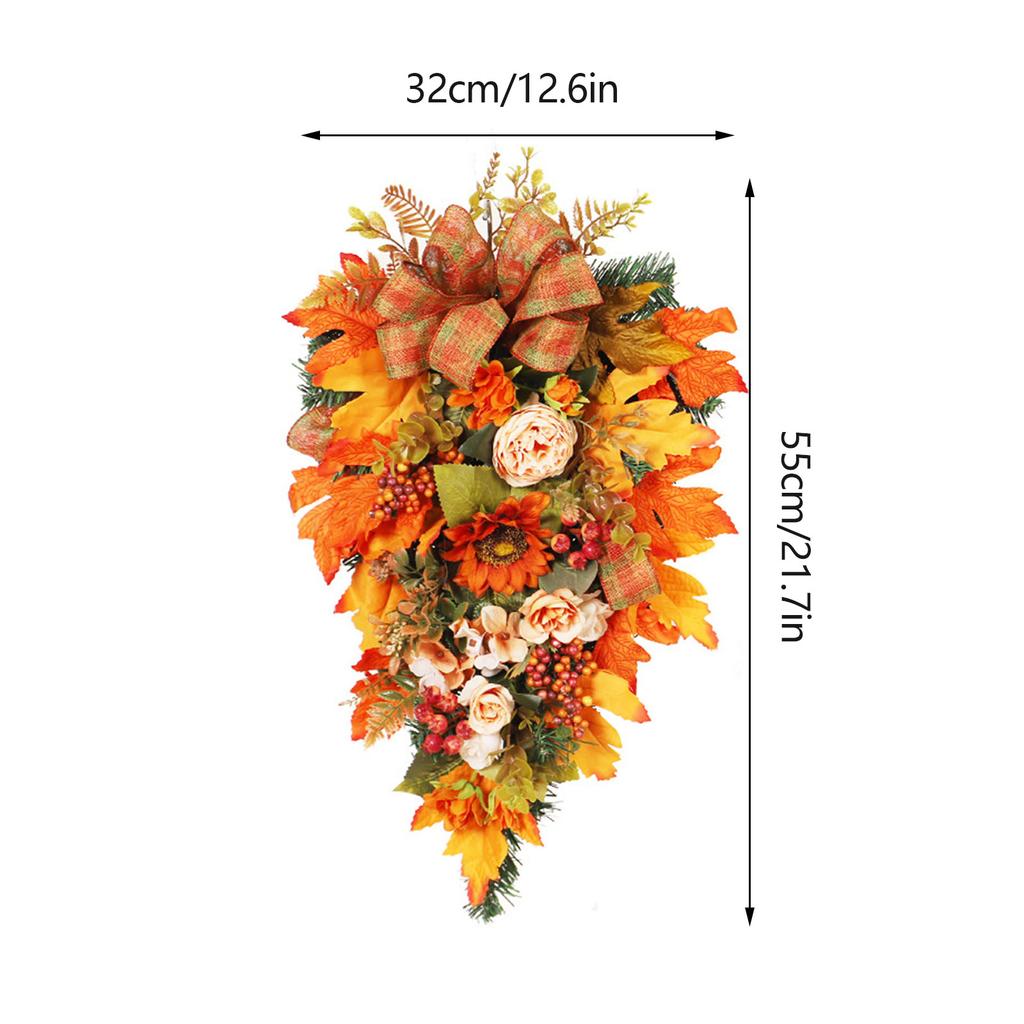 Maple Leaves Swag Wreath Fall Autumn Artificial Peony Sunflower Flower Teardrop Wreath Front Door Festival Decor