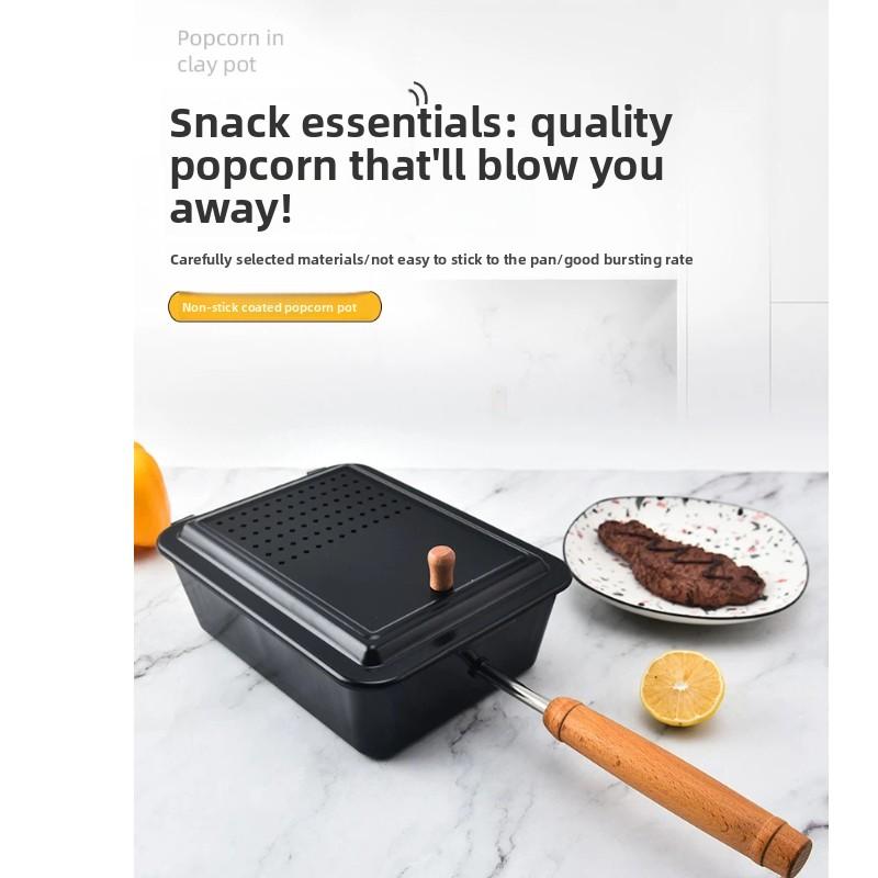 Cast Iron Popcorn Pot Anti-stick Camping Cookware DIY Homemade Popcorn Making Kitchen Tool