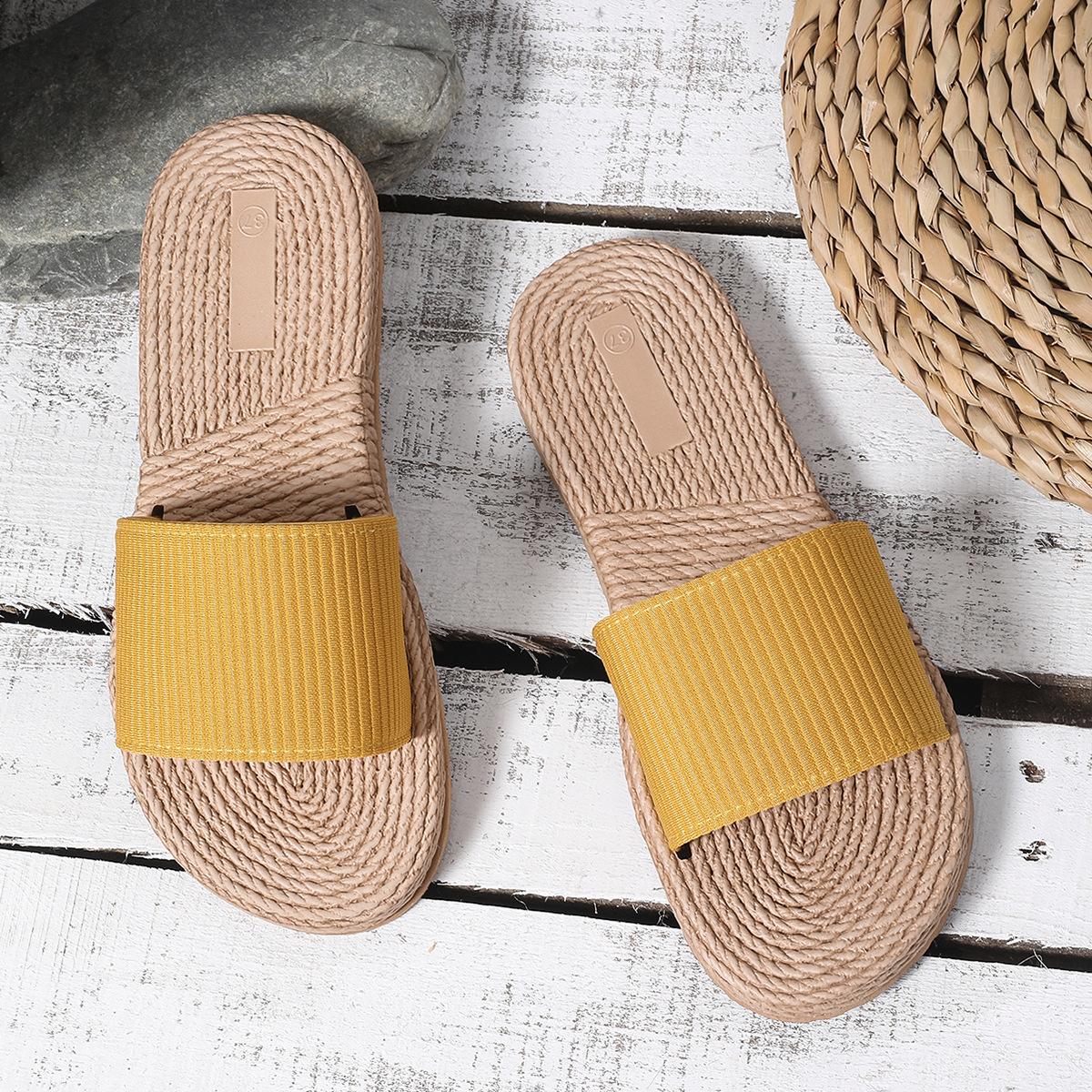 

Повседневные женские сандалии, новый летний стиль, одно слово, женская мода, имитация пеньковой веревки, поверхность, женские тапочки 42 жёлтый