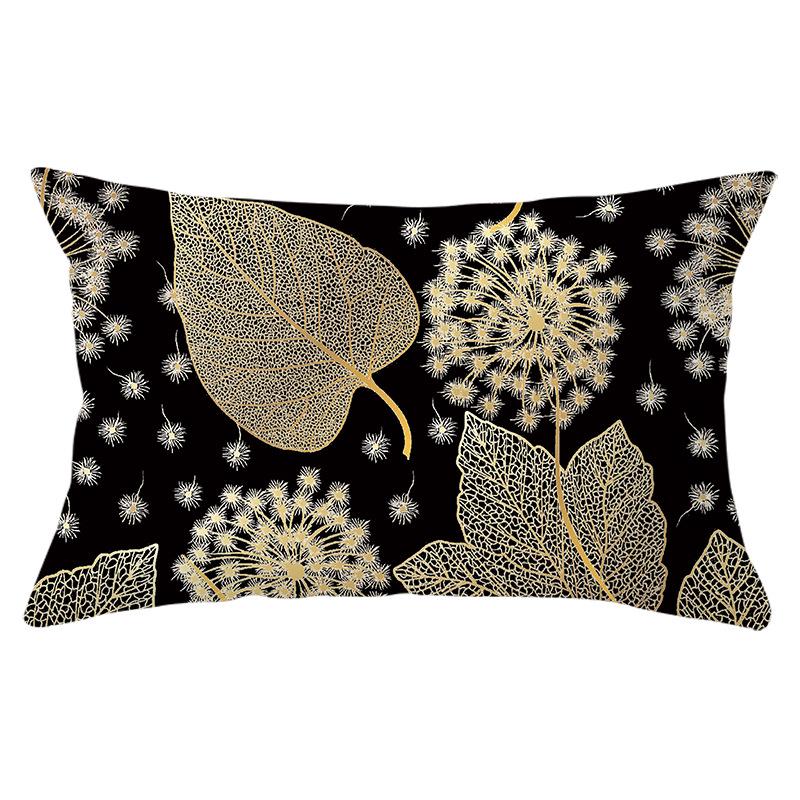 Black Gold Plant Series Waist Pillowcase Peach Skin Printed Sofa Pillowcase Home Fabric Supplies Pillowcase