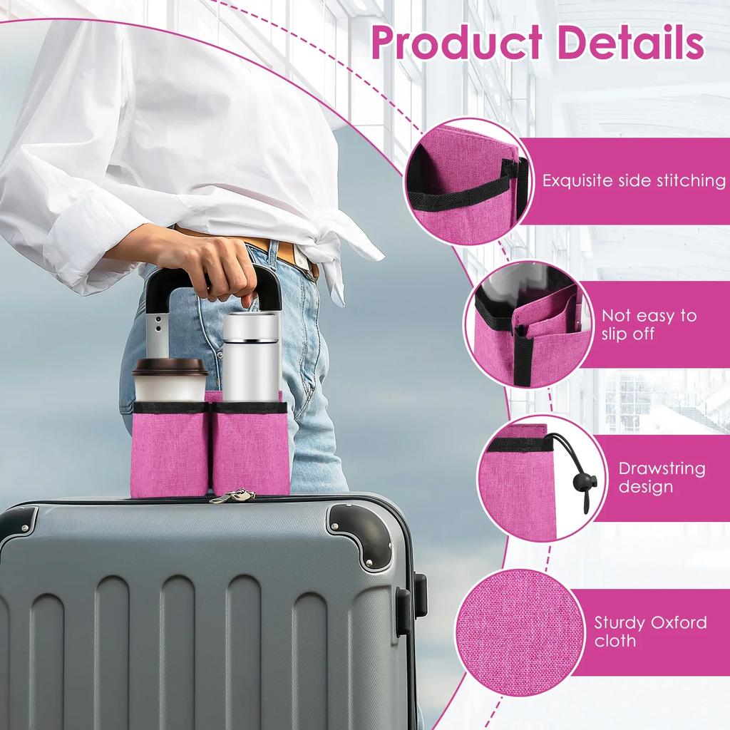 Luggage Travel Cup Holder Oxford Fabric Suitcase Drink Bag with Drawstring Durable Free Hand Travel Milk Tea Coffee Mugs Holder