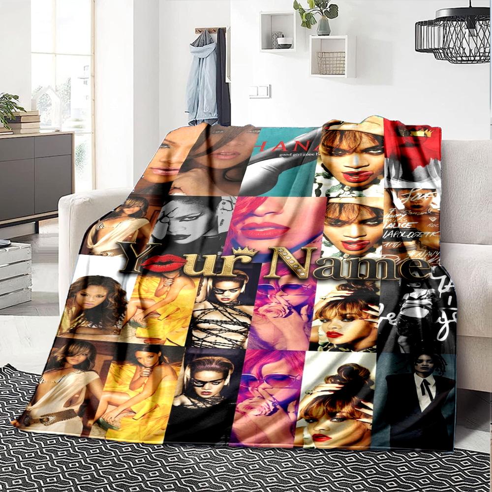 Name Custom Rihanna Savage Print Flannel Blanket High Quality Warm Comfortable Cover for All Seasons Perfect for Gifts Home Decor