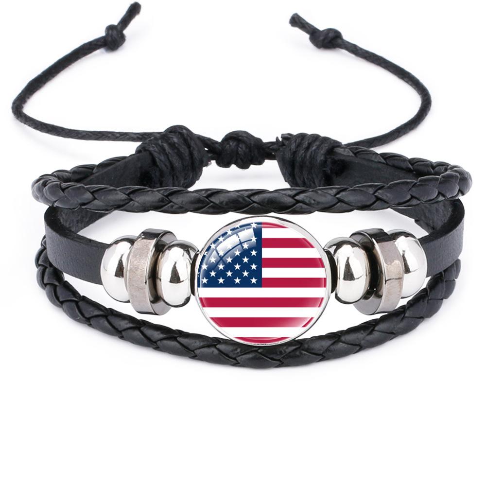 World Cup Leather Bracelet National Flag Soccer Match Souvenir  Adjustable Cowhide Woven Bracelet for Men Women,Sports  Fan Accessories