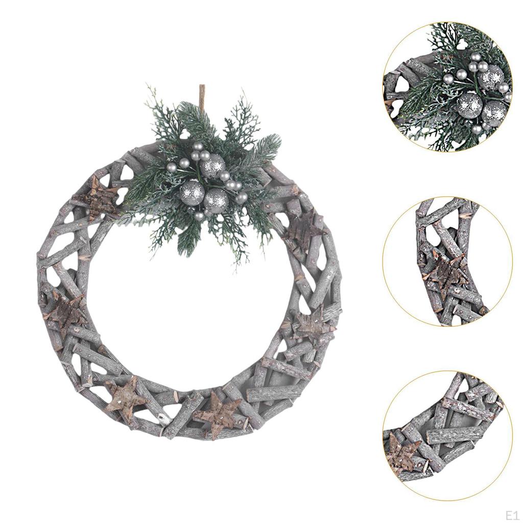 Wooden Christmas Wreath Hanging Ornament Round Home Decor 35cm Xmas Garland for Housewarming Shelf