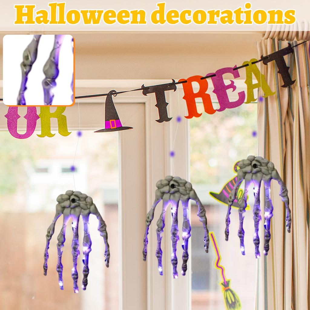Purple Claw/ String Lights Plastic Skeleton Hand Design With Glowing Purple Effect Halloween Decorations