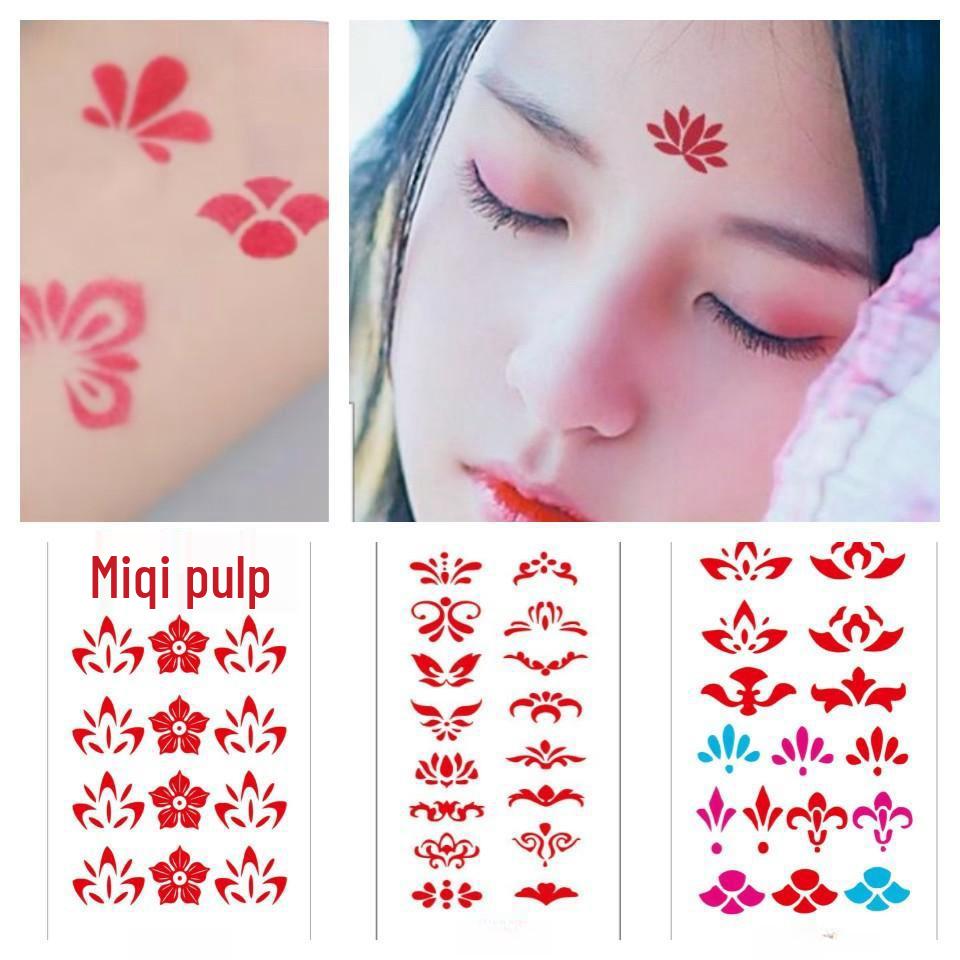Waterproof Floral Forehead Tattoo Sticker for Women & Children - Ancient Costume Fairy Hanfu & Bride Red Stickers