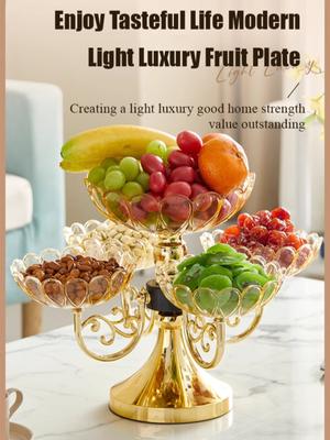 Fruit Plate for Home Use Rotatable Multi-layer Living Room Fruit Plate Snacks Dried Fruit Candy Light Luxury High-grade Crystal