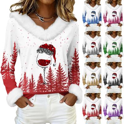 Cămăși cu mânecă lungă pentru femei Topuri drăguțe Imprimeuri de Crăciun Tricouri Bluze Casual Plus Size Topuri de bază Pulover