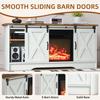 Fireplace TV Stand with Sliding Barn Door, 23 Electric Fireplace Entertainment Center with Adjustable Storage Cabinets, Farmhous