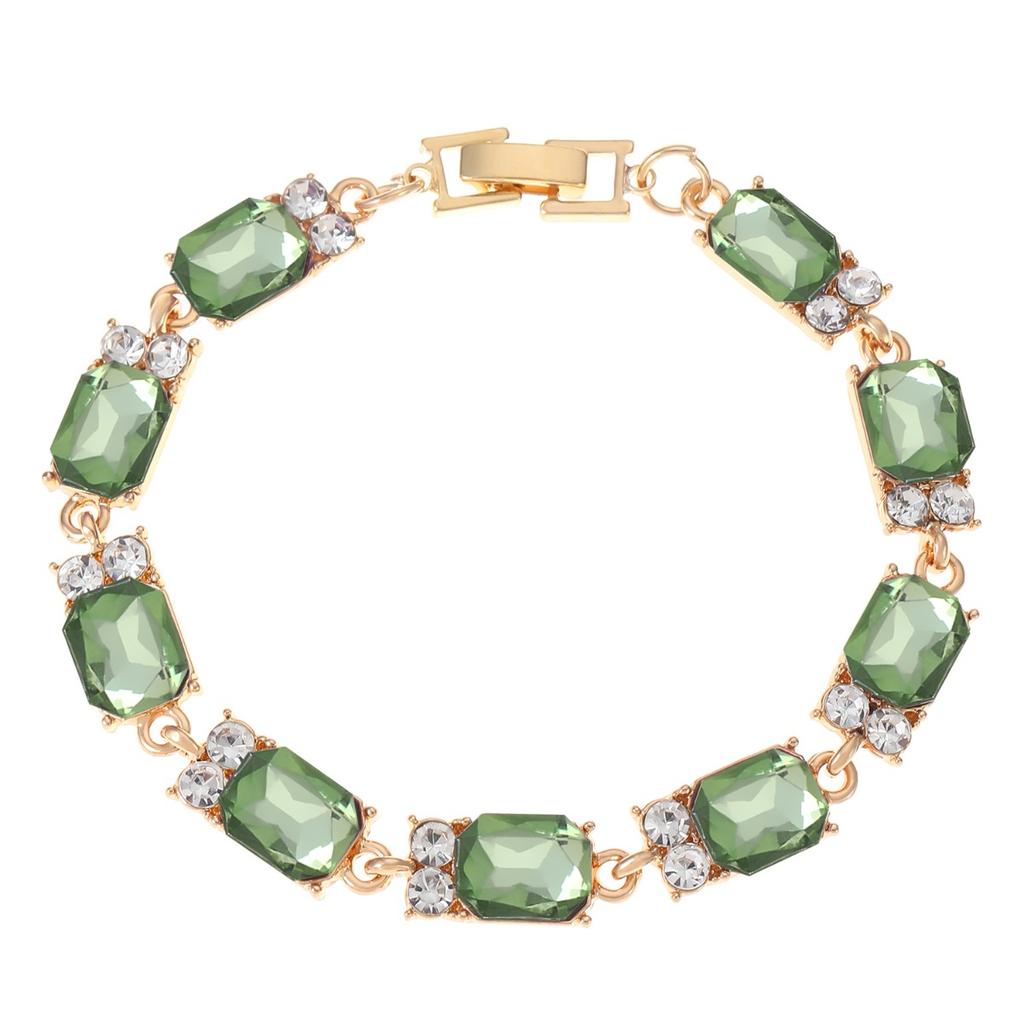 Vintage Pink Rectangle Stone Chain Bracelet Women Elegant Party Wrist Jewelry